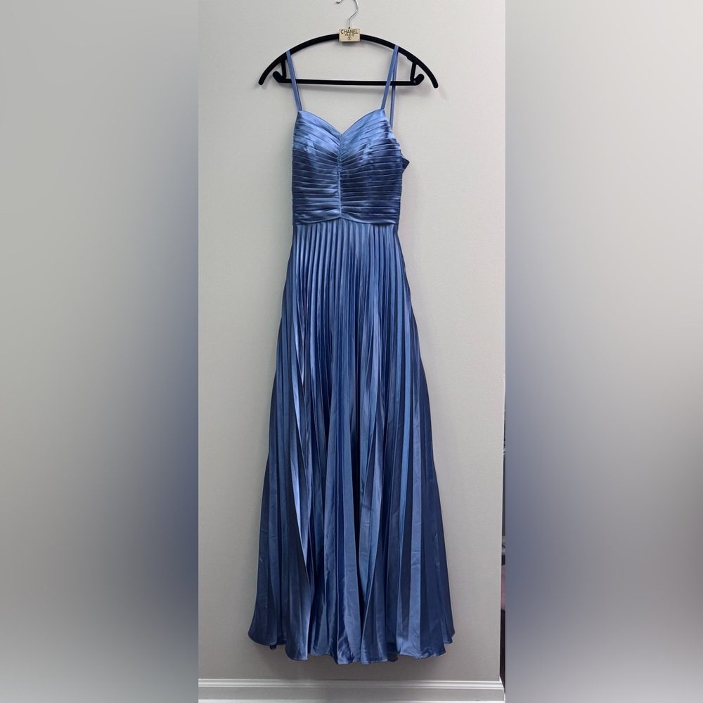 Elegant Blue Pleated Gown